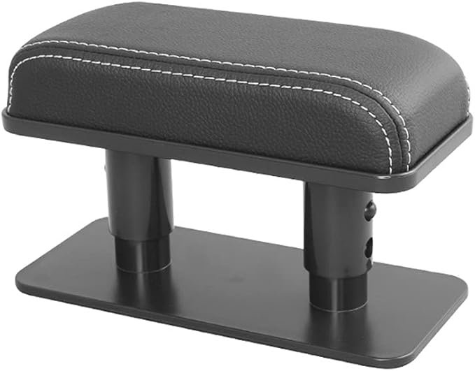 JEYODA Car Armrest Pad, Left Elbow Support, General Leather Booster Pad, Central Armrest Box, Adjustable Armrest (Black White line)