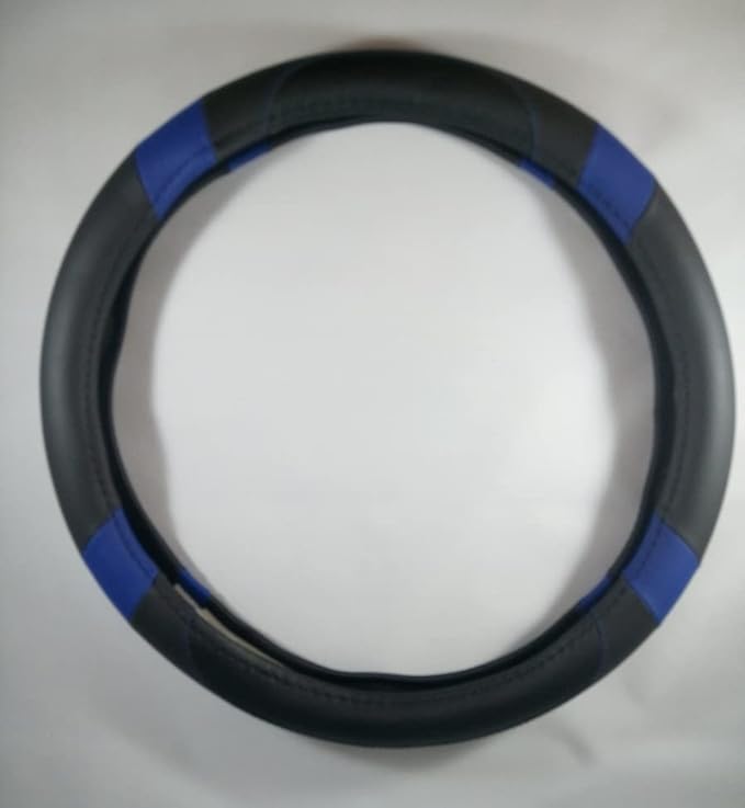 Jdragon Black & Blue PU Leather Best Grip Slip-On Steering Wheel Cover 14.25-15" Diameter