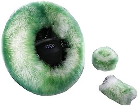 15inches Universal Leather Car Steering Wheel Cover Car Accessories Colorful Fuzzy Steering Wheel Cover Gear Shift Cover Handbrake Cover (Green)