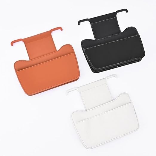 Car Leather Trash Can for Headrest, Hanging Garbage Bin, Waterproof Foldable Stroage Organizer for Car, Multipurpose Interior Accessories for SUV Truck RV Camping(Orange Seat headrest)