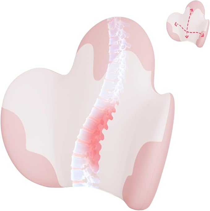Lumbar Support Pillow for Office Chair, Car Back Support with Memory Foam, Support for Lower Back Pain Relief Lumbar Pillows, Ergonomic Back Cushion for Desk Chair, Sofa, Bed, Car Seat (Pink/White)