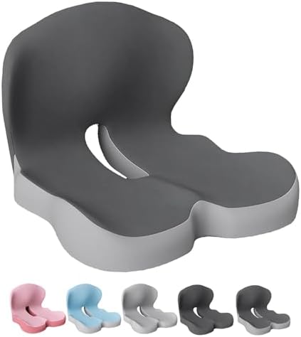 Celinva Orthopedic Cushion,Back and Seat Cushion, Soothe+ Cushion, Memory Foam L-Shaped Integrated Seat Cushions Lumbar & Lower Back Support for Office Chair, Car (Dark Grey-b)