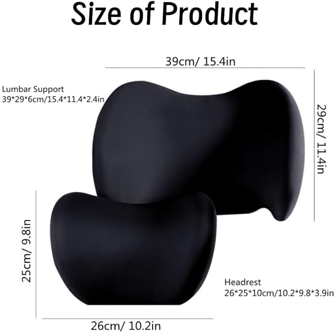 Car Headrest & Lumbar Support Cushion Kit, Ergonomic Car Seat Neck Pillow and Backseat Cushion for Driving Fatigue Relief, Driving Seat Memory Foam Neck Back Rest Pillows (Black)