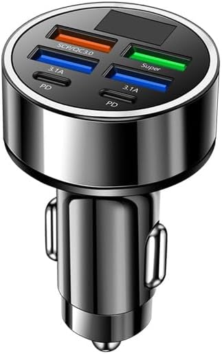 USB-C 6-Port Super Fast Car Charger with LED Voltage Monitor | Multi-Device Cigarette Lighter Adapter Compatible with iPhone, Samsung, Huawei, OnePlus, Oppo & Vivo Phones (Pack of 2)