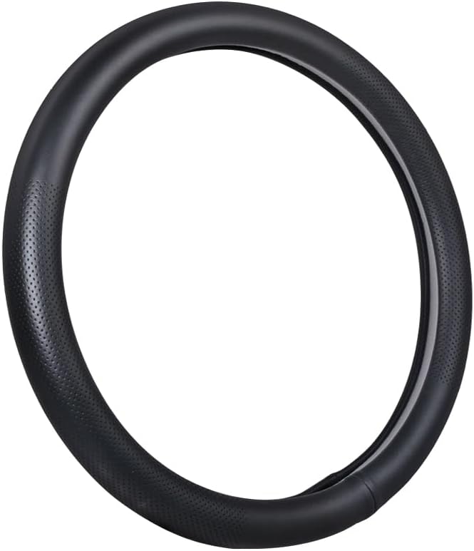 VARGTR Car Steering Wheel Cover,Universal 15 Inch Premium Leather Car Steering Wheel Cover,Best Grip,Perforated Design,Breathable,Non-Slip,Sweat-Absorbent,Warm in Winter and Cool in Summer (Black)