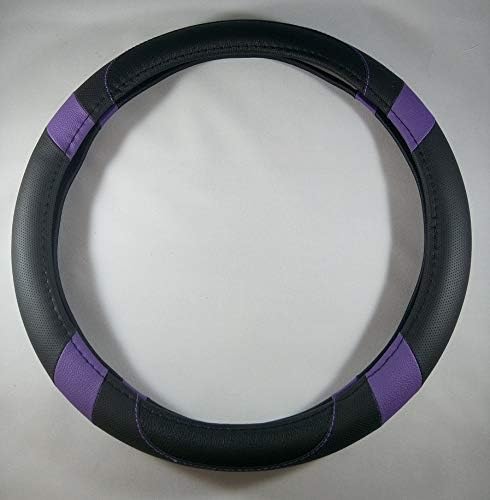 Jdragon Black & Purple PU Leather Best Grip Slip-On Steering Wheel Cover 14.25-15" Diameter