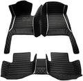 Custom Making Car Floor Mats for 95% Sedan SUV Sports Car Full Coverage Cute Men Women Pads Protection Non-Slip Leather Floor Liners (Black White Strips)