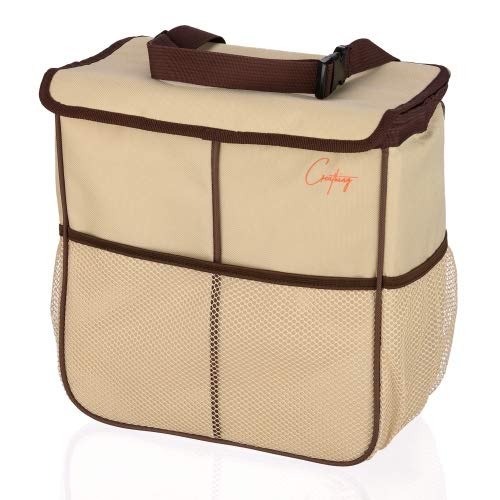 Creathing Leakproof Car Trash Can [3 Gal] Slim Design Garbage Bin– Universal Fit in Cars, Trucks, SUVs, for Floor, Console or Seat Hanging (Beige)