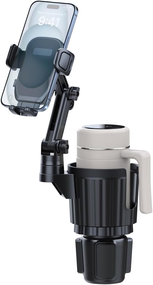 Elecphbo Cup Holder Phone Mount for Car, 2 in 1 Cell P Car Mount 360 Rotation Cup Holder Expander for Stanley 10-40oz Drink Bottles, Mugs and Phone Compatible with iPhone Samsung
