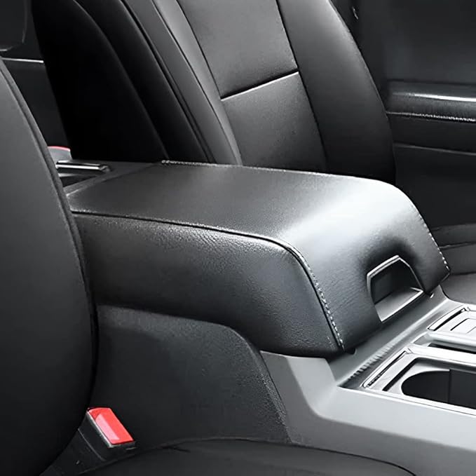 A ABIGAIL Center Console Armrest Cover Compatible with Ford F250 F350 F450 2017-2023 PU Leather Arm Rest Box Lid Middle Console Cover Seat Protector Armrest Cushion Pad (Black)