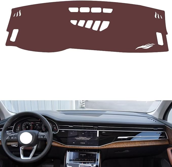 Leather Dashboard Cover Compatible with Audi Q8 (NO HUD 2018-2024,Dash Board Cover mat Anti-Slip Sun-Proof and dust-Proof(Brown)