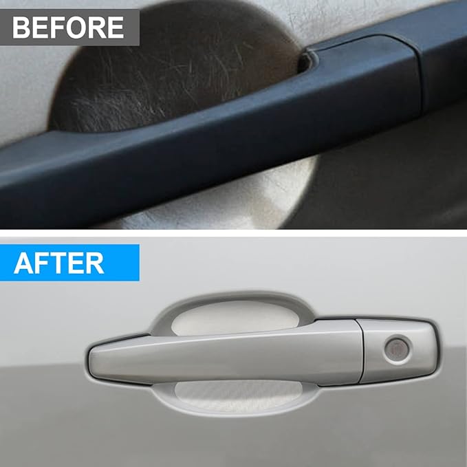 4PCS Car Handle Cup Stickers, Carbon Fiber Scratch Auto Door Protective Film, Non-Marking Car Bowl Protector, Universal Paint Cover Guard for Most Cars, SUV, Van (White)
