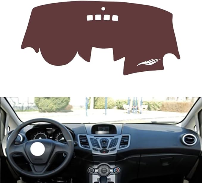 Leather Dashboard Cover Compatible with Ford Fiesta (No Navigation) 2006-2014,Dash Board Cover mat Anti-Slip Sun-Proof and dust-Proof(Brown)
