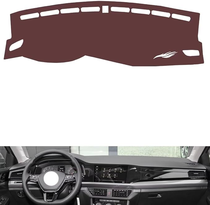 Leather Dashboard Cover Compatible with VW Bora 2019-2022,Dash Board Cover mat Anti-Slip Sun-Proof and dust-Proof(Brown)