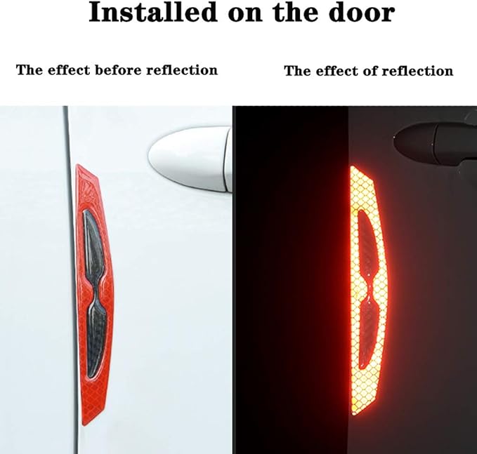 8pcs Universal 3D Carbon Fiber Car Door Handle Paint Scratch Protector Sticker Auto Door Handle Scratch Cover Guard Protective Film Car Outdoor Safety Reflective Strips (Red)