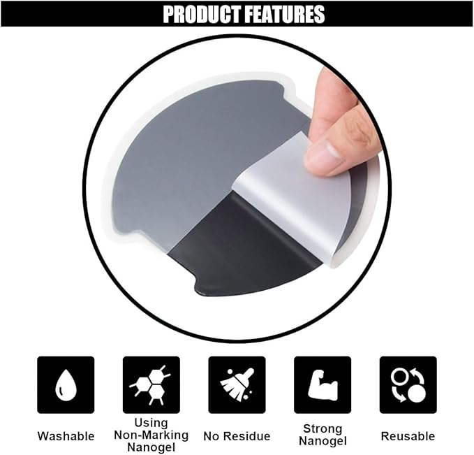 4PCS Car Door Handle Cup Scratch Protectors - TPU Carbon Fiber 3D Traceless Sticker, Paint Cover Guard Pad, Universal Protective Film for Most Cars (Large)