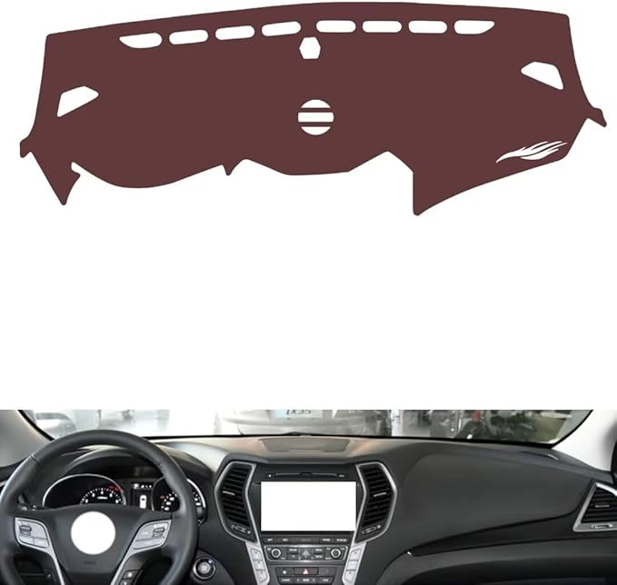 Leather Dashboard Cover Compatible with HyundaiHyundai New Santafe（Middle Speaker Hole） 2013-2017,Dash Board Cover mat Anti-Slip Sun-Proof and dust-Proof(Brown)