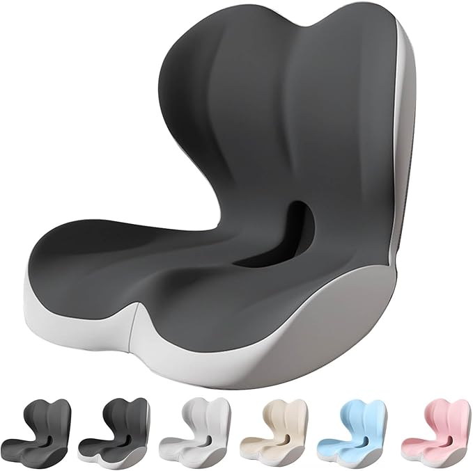 Back and Seat Cushion, Car Seat Cushion, Soothe+ Cushion, Memory Foam L-Shaped Integrated Seat Cushions Lumbar & Lower Back Support for Office Chair, Car (Grey-C)