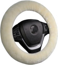 Fuzzy Sheepskin Steering Wheel Cover for Women | Warm & Fluffy Universal Auto Girly Accessories | Soft Lamb Fur for Cold Winters & Hot Summers | 14 1/2 inch-15 1/2inch Steering Wheel, Cream White