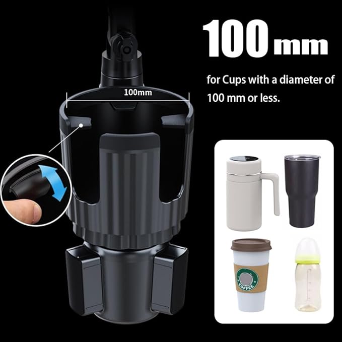 Elecphbo Cup Holder Phone Mount for Car, 2 in 1 Cell P Car Mount 360 Rotation Cup Holder Expander for Stanley 10-40oz Drink Bottles, Mugs and Phone Compatible with iPhone Samsung