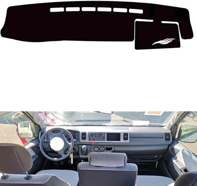 leather dashboard cover Compatible with Toyota Hiace 200 series wide version（no sensor hole） 2011-2018，dash cover（black）