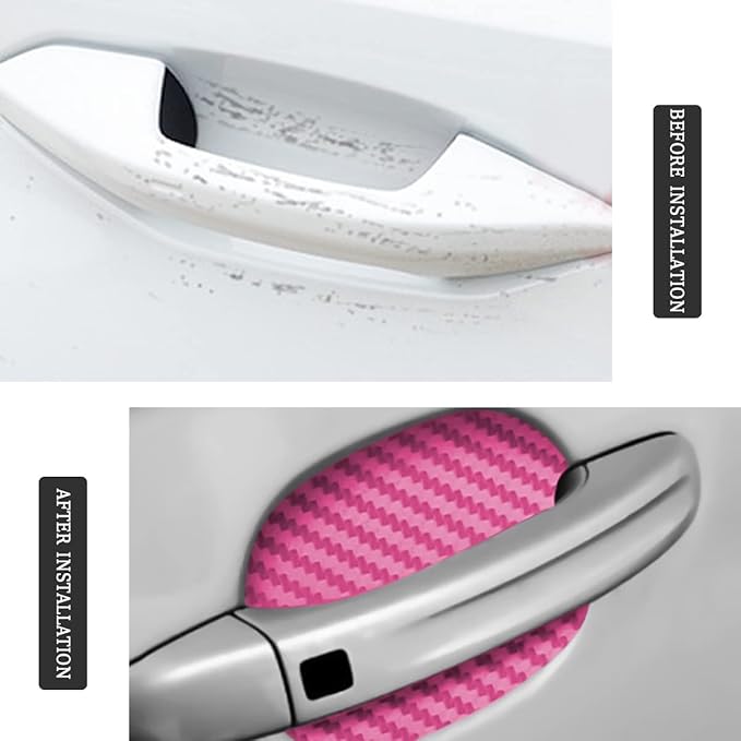 XINLIYA 4PCS Door Handle Protector Sticker, Universal Carbon Fiber Anti-Scratches Auto Door Handle Protective Film, Side Paint Cover Guard Stickers Fit for Most Handles (Pink)