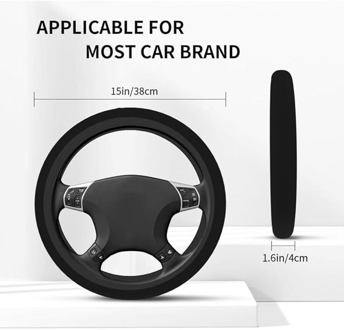 Elastic Stretch Steering Wheel Cover,Warm in Winter and Cool in Summer, Car Universal 15 inch, Microfiber Breathable Ice Silk, Anti-Slip, Odorless, Easy Carry,Black