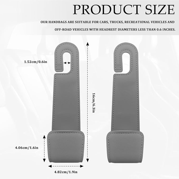 1PCS Purse Holder for Car, Purse Hook for Car, Leather Headrest Hooks for Automotive Back Seat, Auto Accessories Back Seat Organizer Hook for Grocery Bag Handbag Coat (Grey, 1PCS)
