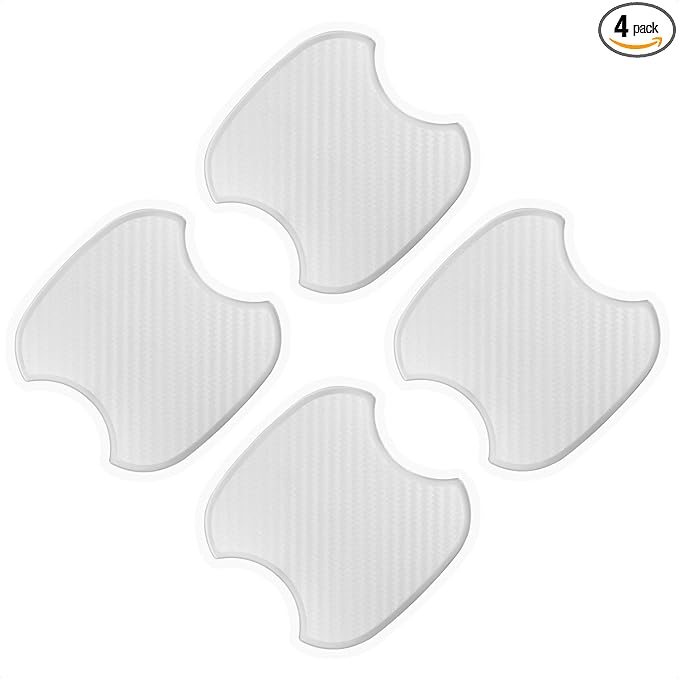 TANGSEN 4Pcs Universal 3D Carbon Fiber Texture Automotive Door Cup Handle Recess Paint Protector Cover Scratch Non-Marking Silicone Personalize Pad Sticker (White Translucent, M)