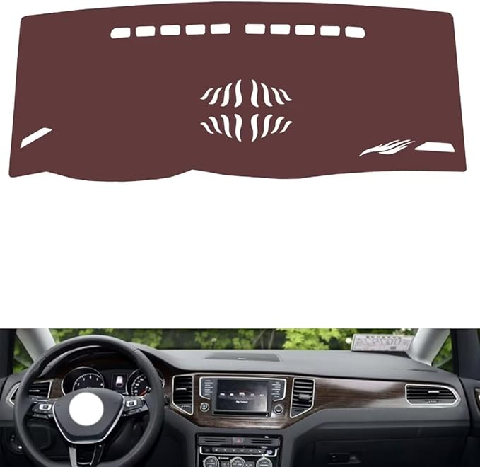 Leather Dashboard Cover Compatible with VW Golf（Speakers）,Dash Board Cover mat Anti-Slip Sun-Proof and dust-Proof(Brown)