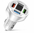66W Multi Port Car Charger Adapter with Voltage Monitor, 4 USB QC3.0 Super Fast Charge Cigarette Lighter USB Charger, Compatible with iPhone/Android/Samsung/iPad Pro/and More (White)