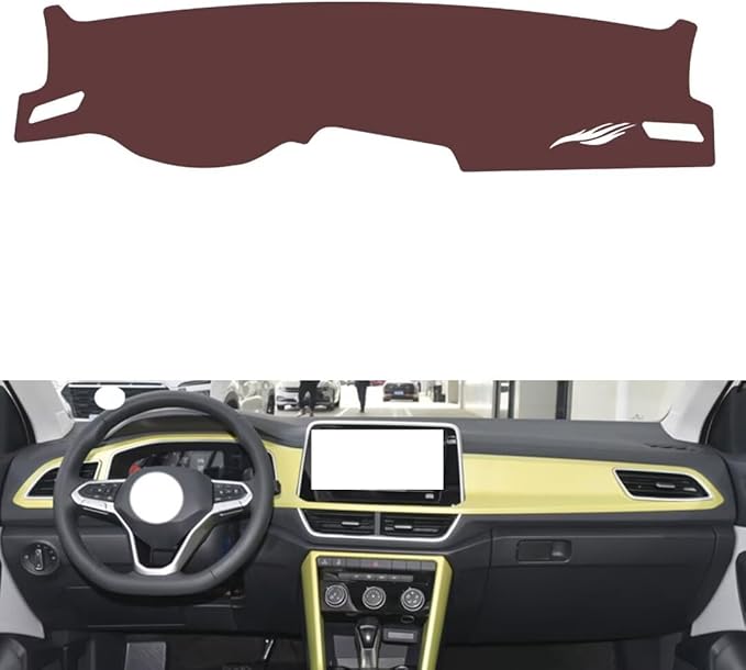 Leather Dashboard Cover Compatible with VW T-ROC 2023-2025,Dash Board Cover mat Anti-Slip Sun-Proof and dust-Proof(Brown)