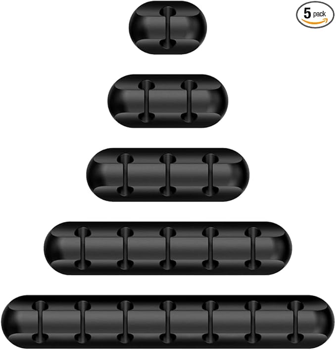 5 Pack Adhesive Cable Clips, Car Cord Holder Cable Clips, USB Charger Holders for Cords, Wall Organizer Wire Management, Wire Organizer Accessories for Car, Nightstand, Home, Office (Black)