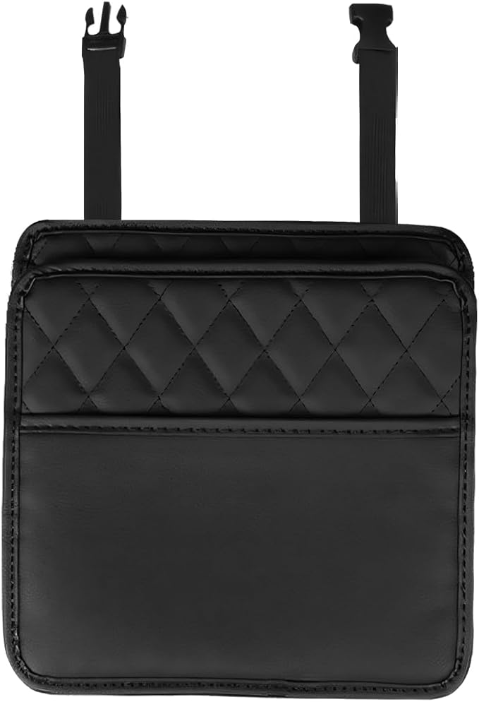 Car Back Seat Organizer, Waterproof Leather Automotive Backseat Hanging Bag with Cup Holders, Large Capacity Car Trash Can, Vehicle Travel Accessories for Most Vehicles (1PC/Black)