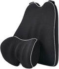 Car Lumbar Support Back Cushion & Headrest Neck Pillow Kit Cushion Memory Foam Universal Fit Major Car Seat with Back Pain Relief for Car Office Home 1PCS Black