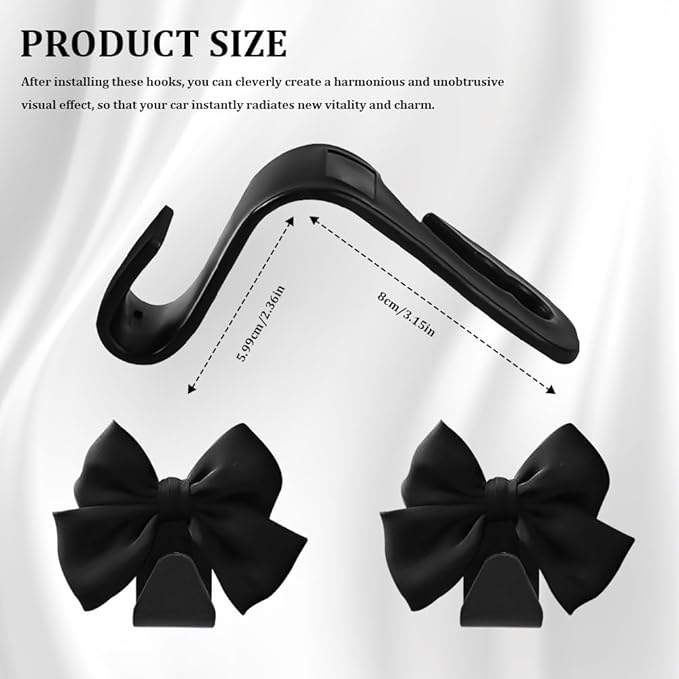 2PCS Car Seat Headrest Hooks, Purse Hook for Car, Bow Shaped Vehicle Backseat Storage Hooks, Universal Car Purse Holder Hook Car Accessories Compatible with Purse Coat (Black)