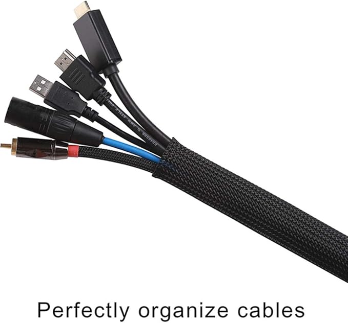 25ft - 3/4 Inch Cable Management Sleeve Protector,Wire Loom PET Expandable Wire Sleeving for Office TV Computer Home Theater Engine Bay Cord Organizer,Protect Cables from Pet Cat Dog Chewing,BlackBlue
