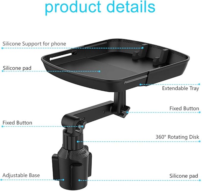 Cup Holder Tray Table, Expander Car Drink Food Tray for Eating, 360º Rotating Adjustable Stretchable Non-Slip Car Cup Holder Trays, Cars Interior Organizer Accessories(Black,Size:8inch)