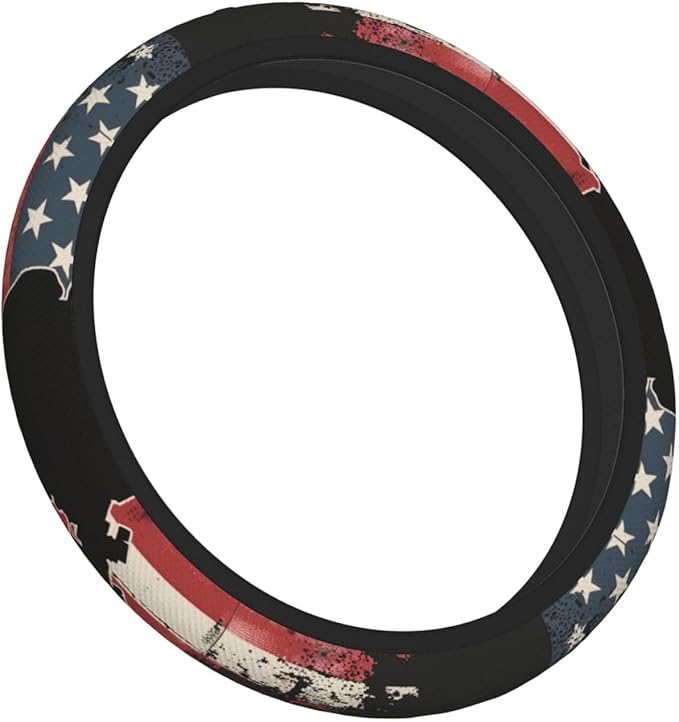Steering Wheel Cover Polyester Thick Non-Slip Car Steering Wheel Cover Protector Universal 15 Inch, American Soldiers，USA Flag
