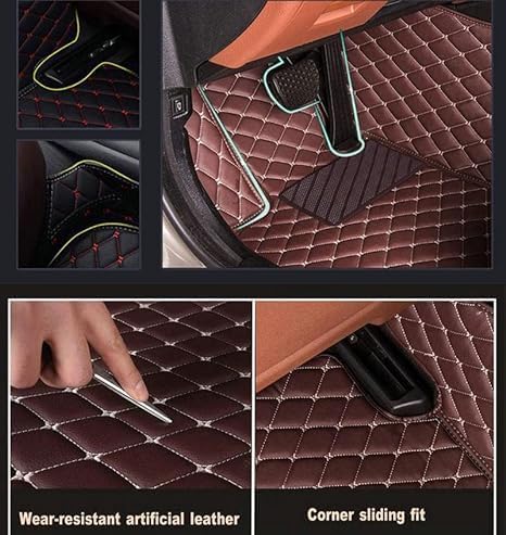 Custom Floor Mats for Cars，Luxury Full Coverage All Weather Car Floor Mats，Leather Car Mat Set ， Floor Mats for 99% of Cars, Trucks & SUVs (Border Wine red, Medium Black Rice)