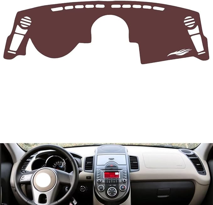 Leather Dashboard Cover Compatible with KIA Soul 2010-2013,Dash Board Cover mat Anti-Slip Sun-Proof and dust-Proof(Brown)
