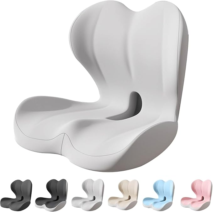 Back and Seat Cushion, Car Seat Cushion, Soothe+ Cushion, Memory Foam L-Shaped Integrated Seat Cushions Lumbar & Lower Back Support for Office Chair, Car (Ligeht Grey-C)