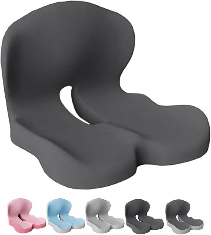 Soothe and Seat Cushion, Back and Seat Cushion for Back Pressure Relief, Ergonomic Non Slip Memory Foam Seat Skin Sciatica Pad Cushions for Car,Truck, Desk,Gaming Chair (Comfort-Dark Gray)