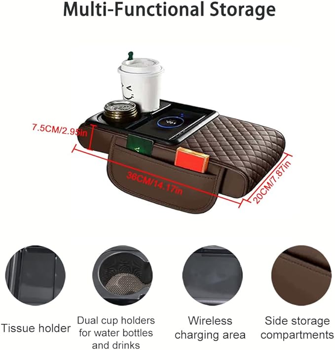 Armrest Cover for Car for Tesla Model X 2016-2026, 4 in 1 Storage Box Pad with Cup Holders, Center Console Cover Cushion Heightening Pad,C