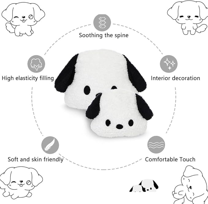 Set of 4 Car Headrest & Lumbar Support & Seat Cushion & Back Support Pillow Cute Black & White Dog Pattern Car Seat Pillow Comfortable & Durable Car Accessories Pillow for Long Sitting