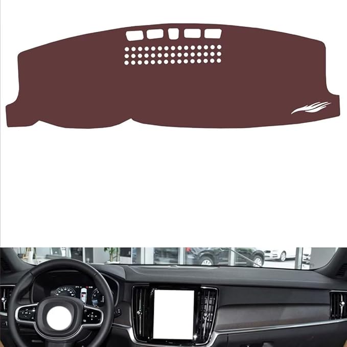 Leather Dashboard Cover Compatible with Volvo V90,Dash Board Cover mat Anti-Slip Sun-Proof and dust-Proof(Brown)