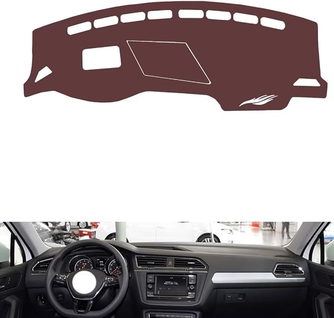 Leather Dashboard Cover Compatible with VW tiguan L（Storage Box，NO lid，HUD）,Dash Board Cover mat Anti-Slip Sun-Proof and dust-Proof(Brown)