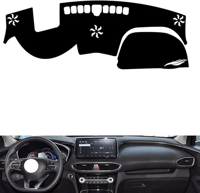 leather dashboard cover Compatible with HyundaiHyundai NEW Santafe（HUD） 2019-2023，dash cover（black）