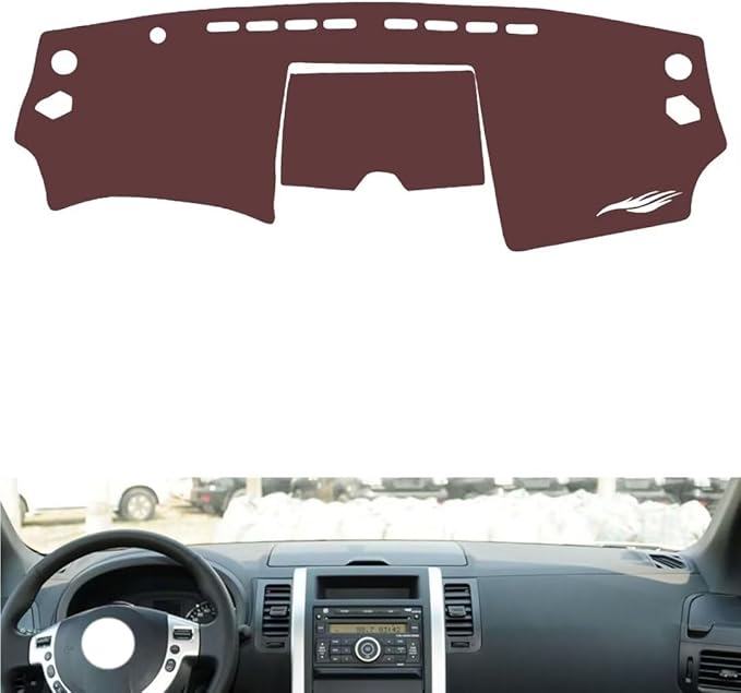 Leather Dashboard Cover Compatible with Nissan X-Trail 2008-2012,Dash Board Cover mat Anti-Slip Sun-Proof and dust-Proof(Brown)