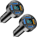 4 Ports USB Car Charger, 66W Super Fast Charging with QC 3.0, PD 20W and USB 2.4A Charger Adapter, Quick Charge with LED Voltmeter, Auto Cigarette Lighter Plug (QC3.0, 2PCS)